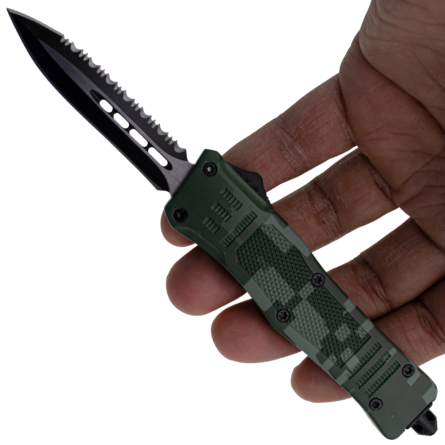 Covert OPS USA OTF Automatic Knife 7 Inch Overall Half Serrated Camo